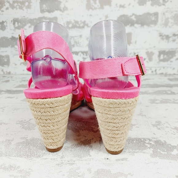 Lace Wedge Sandals - Etsy NEW Cole Haan Crystal Pink Leather Buckle Sling Back Summer Wedge Sandals T11
